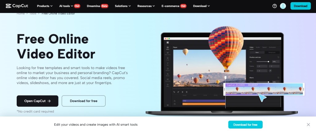 social media toolkit image 6: Image of Capcut webpage
