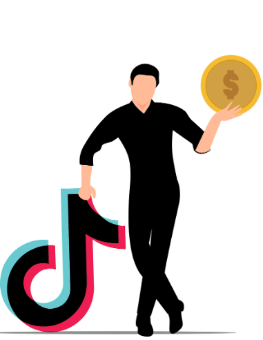 Image of a man whose one hand is on Tiktok and the other on a dollar coin