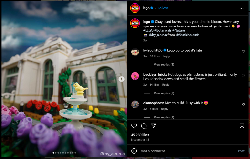 An Instagram Reel by Lego, featuring a lego set.