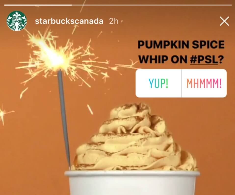Social media engagement example image of Starbucks's using polls to increase engagement.